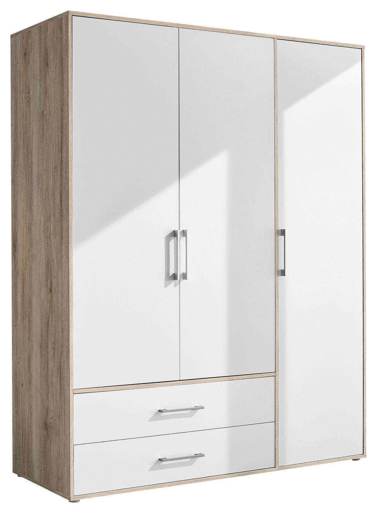 Kleiderschrank Lembo - Weiß/Eiche San Remo, KONVENTIONELL, Holzwerkstoff (155/195/60cm)