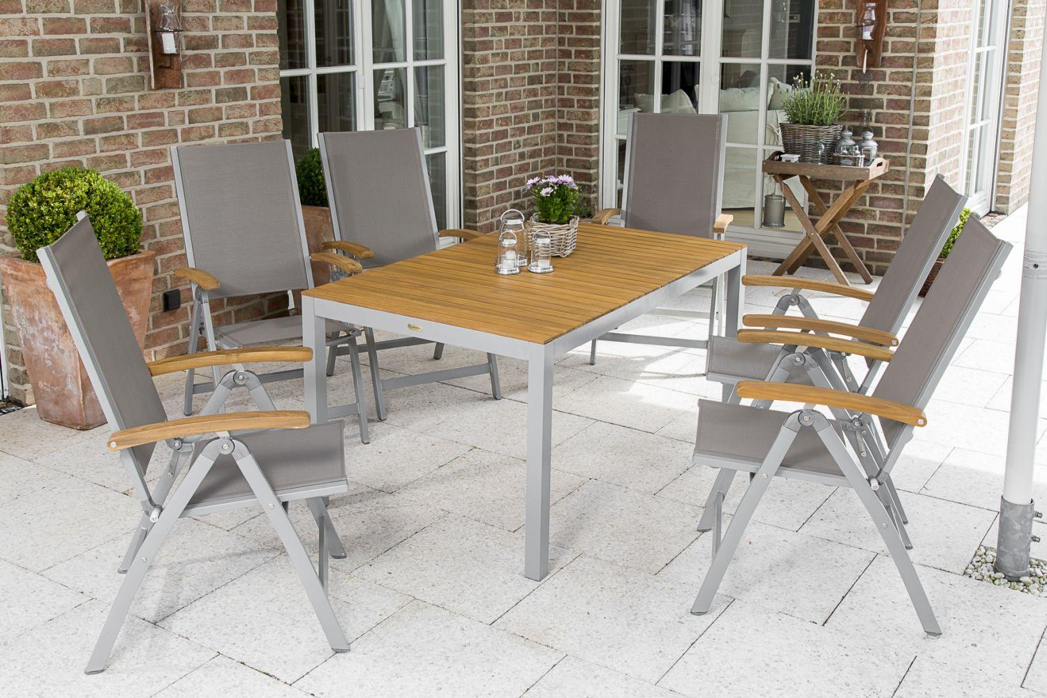 Gartentischgruppe Naxos 7-teilig - Silberfarben/Grau, MODERN, Holz/Textil - Ambia Garden
