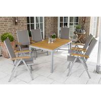 Gartengarnitur 7--Teilig. Naxos Akazie/Aluminium - Silberfarben/Grau, MODERN, Holz/Textil - Gardenson