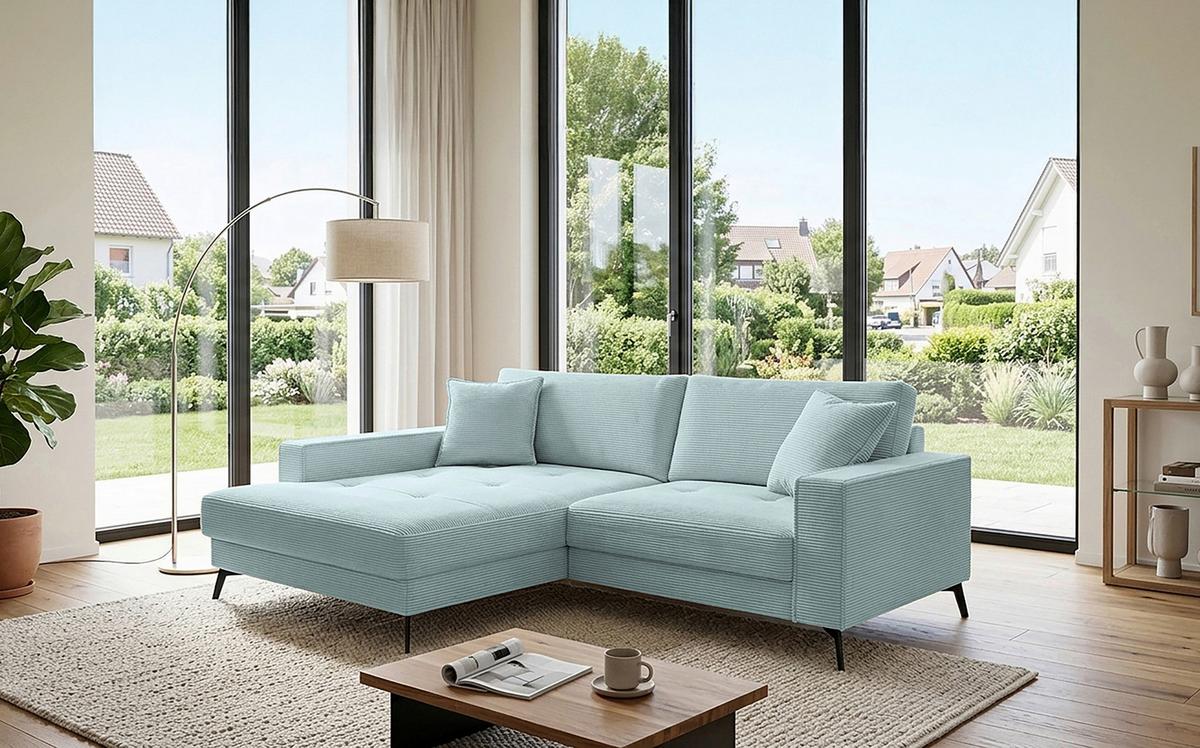 Ecksofa Ted Hellblau S: 174x228 Cm - Salbeigrün/Schwarz, Trend, Textil (174/228cm)