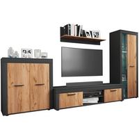 Wohnwand Usilo Anthrazit/Eiche Dekor B: 300cm - Honigeiche/Anthrazit, Design, Glas/Holzwerkstoff (300/159/37cm) - MID.YOU