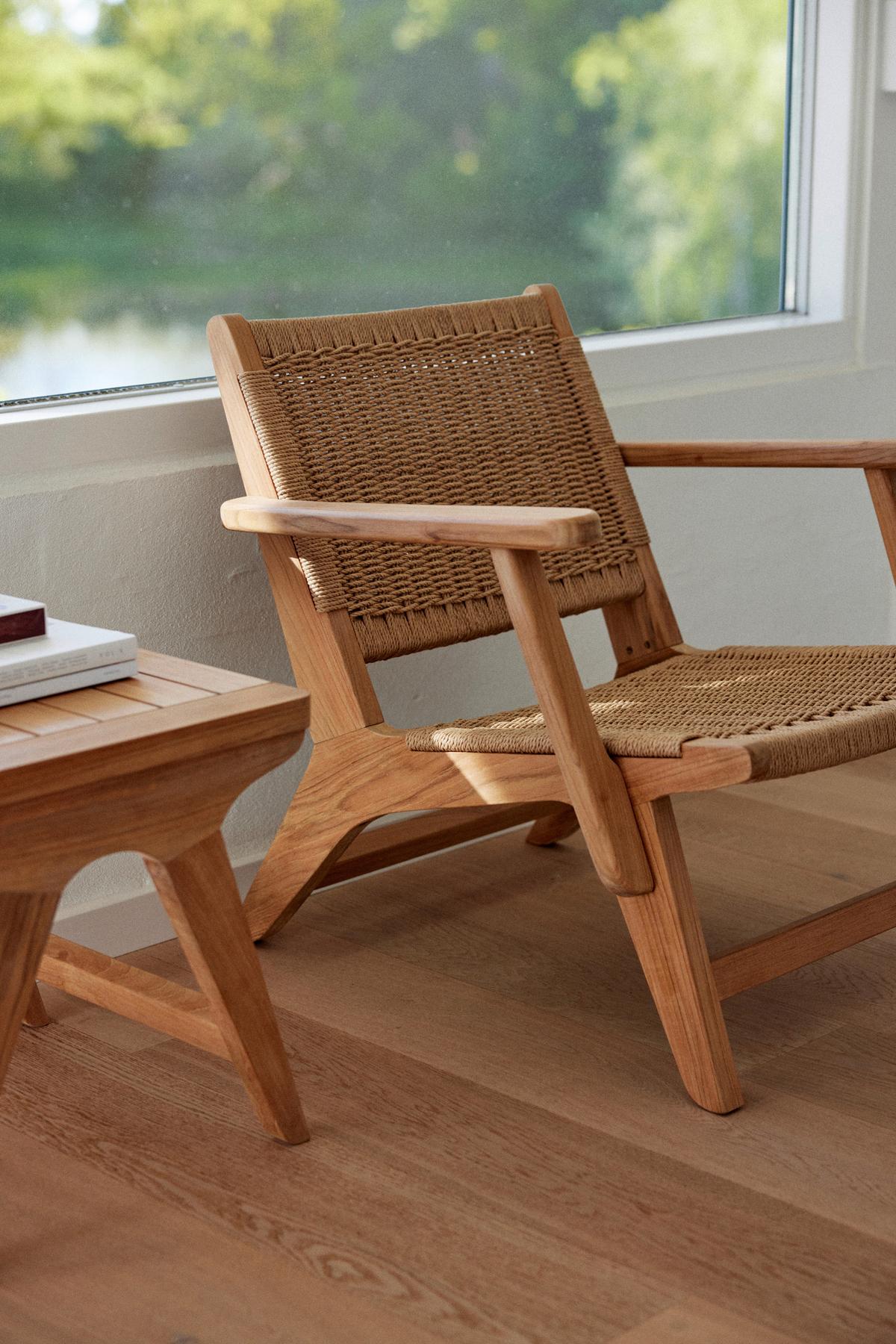 Loungesessel Eya Indoor 68x71x72 cm, Natur - Hellbraun/Teakfarben, Natur, Holz/Papier (68/71/72cm) - Gardenson