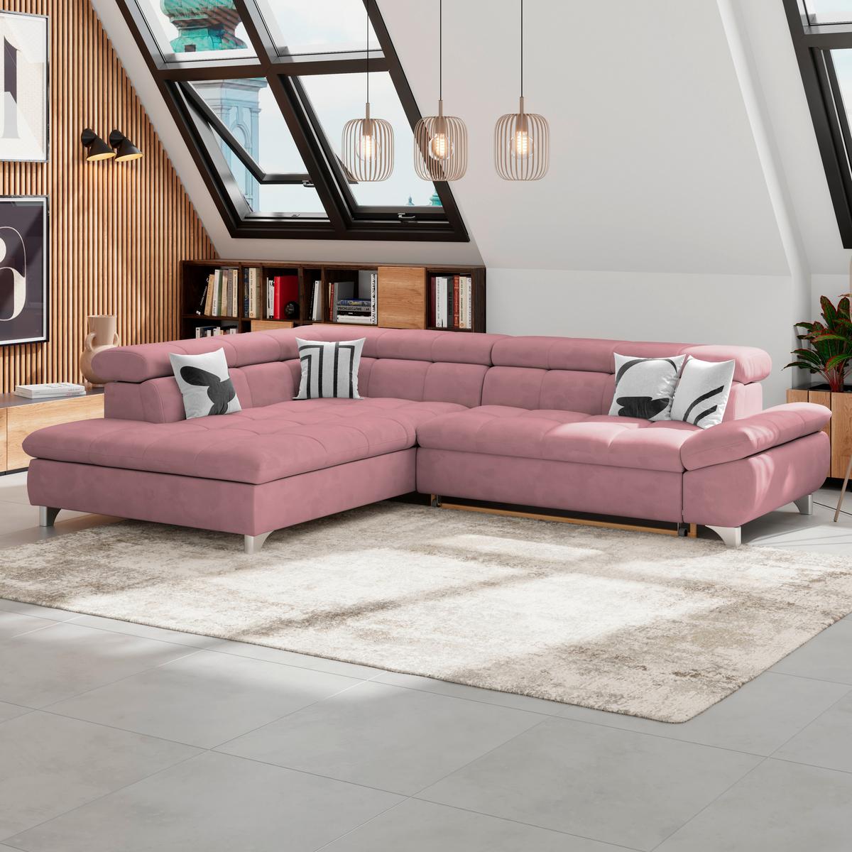 Ecksofa Gemini Rosa, B: 234 Cm - Chromfarben/Rosa, KONVENTIONELL, Textil (234/312cm)