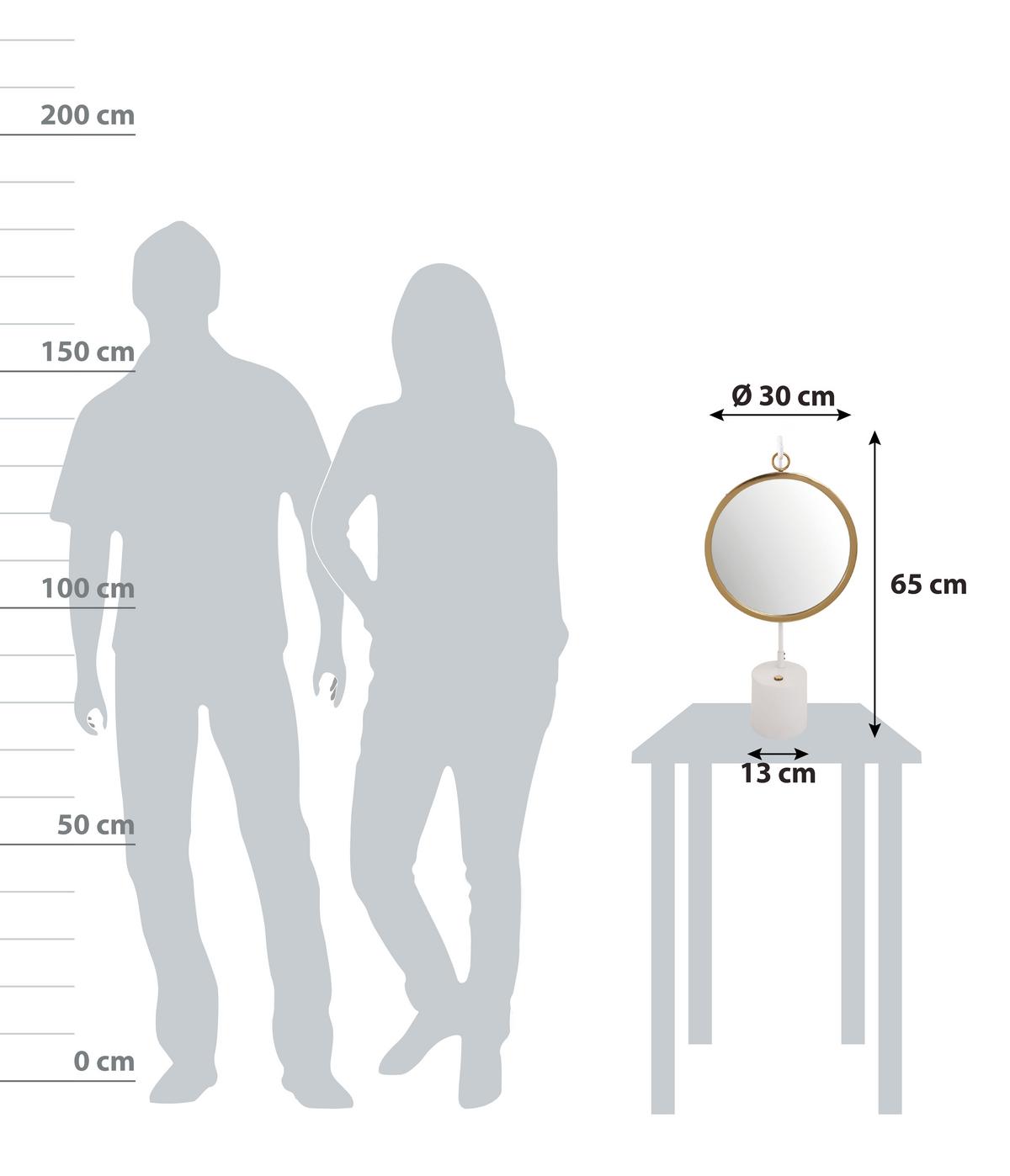 Tischspiegel Eleganca 65 Cm Metallrahmen Weiß/goldfarben - Goldfarben/Weiß, LIFESTYLE, Glas/Metall (30/65/13cm) - Kayoom