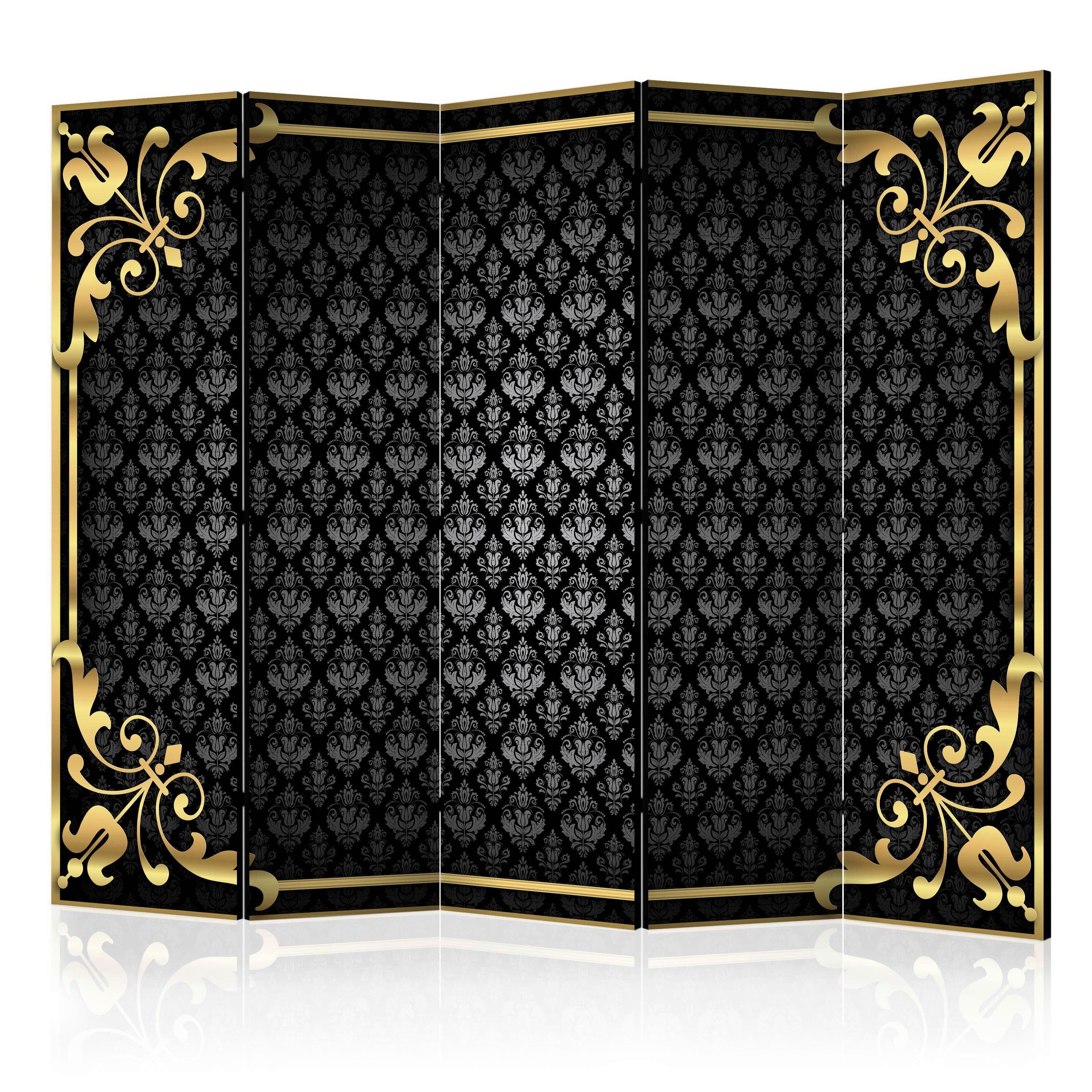 PARAVENT Schwarz Goldfarben B: 225 cm - Goldfarben/Schwarz, Basics, Holz/Textil (225/172/3cm) - artgeist