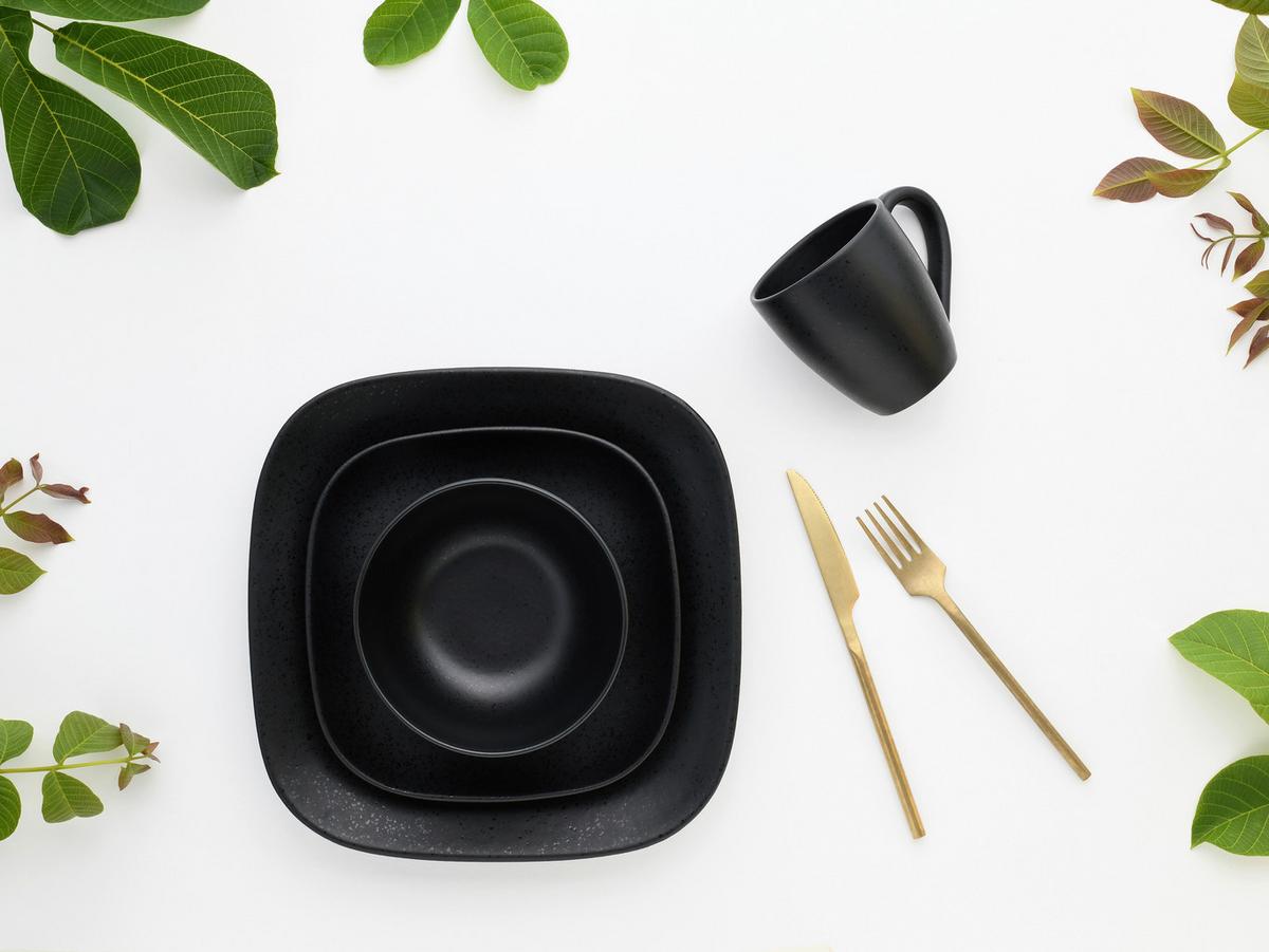 Kombiservice Square Schwarz 16-teilig - Schwarz, Basics, Keramik - Creatable