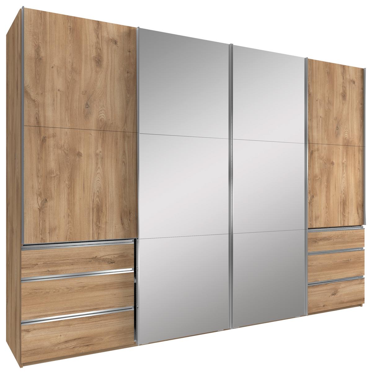 Schwebetürenschrank M. Spiegel + Laden 300cm Level 36a, Eiche - Eichefarben, MODERN, Glas/Holzwerkstoff (300/216/65cm) - Livetastic