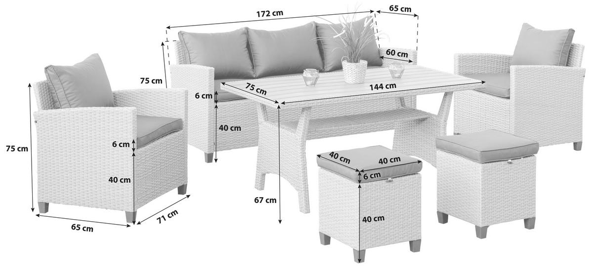 Loungegarnitur 16-Tlg. Striano inkl. Kissen - Dunkelbraun/Naturfarben, KONVENTIONELL, Kunststoff/Textil (172/75/65cm) - Gardenson