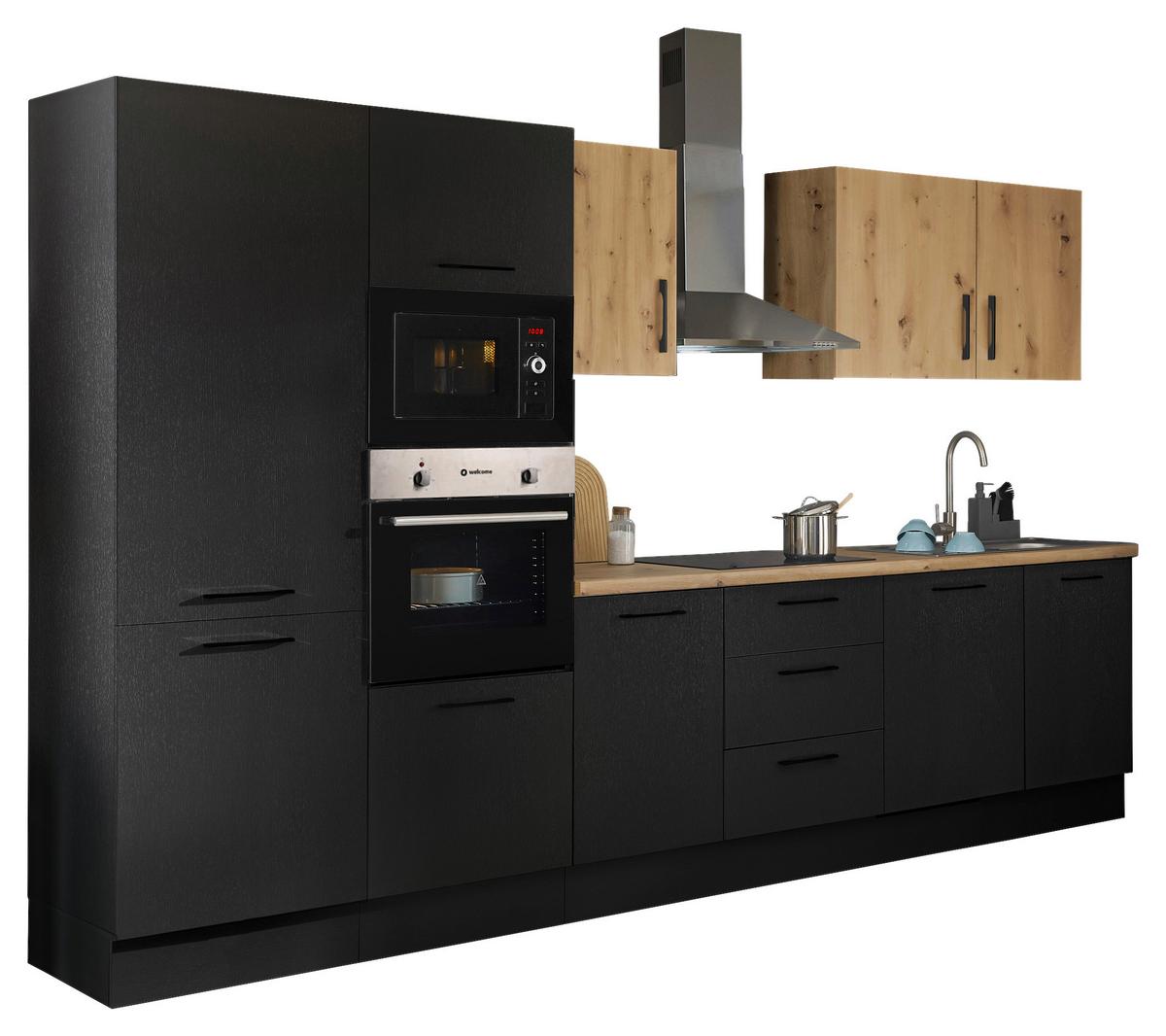 Küchenblock Turin Schwarz/eiche Dekor B: 340 Cm - Schwarz/Eiche Artisan, Basics, Holzwerkstoff (340cm) - MID.YOU