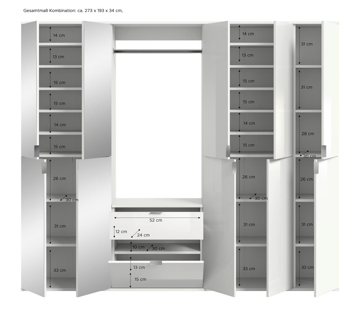 Garderobe Projekt X 4-teilig Eiche Artisan B: 213 Cm - KONVENTIONELL, Glas/Holzwerkstoff (213/193/34cm) - MID.YOU