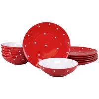 Tafelservice Polka Dots Rot/weiß, 6 Pers., 12-Teilig - Rot/Weiß, Basics, Keramik - Creatable