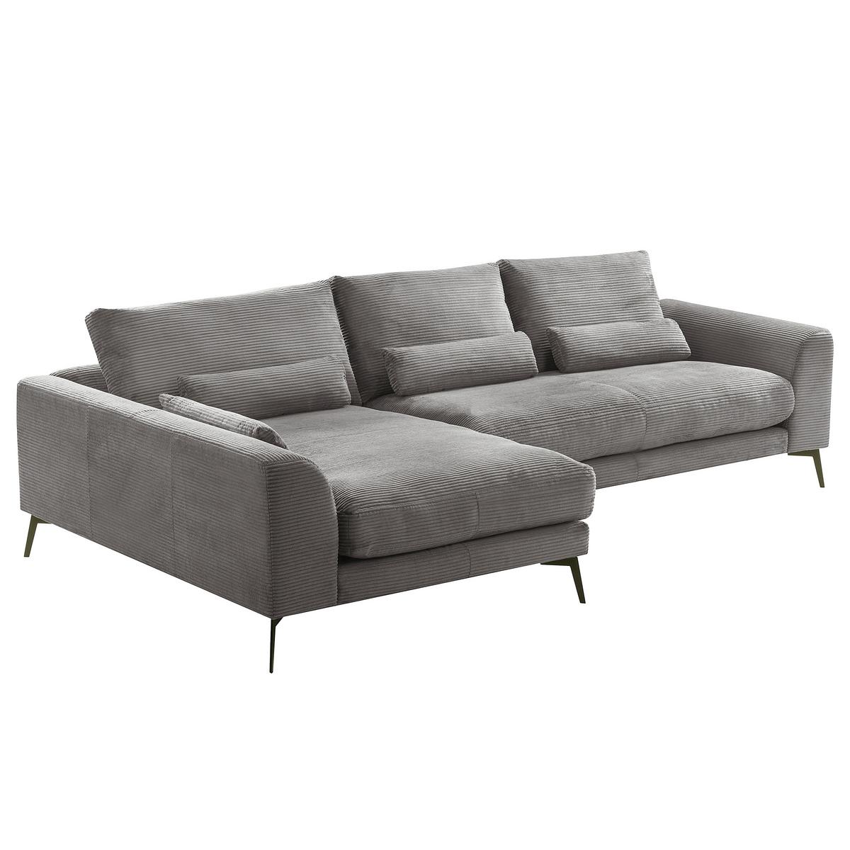 Ecksofa Berlin Cord Grau 172x313 cm - Schwarz/Grau, Design, Textil (172/313cm) - P & B