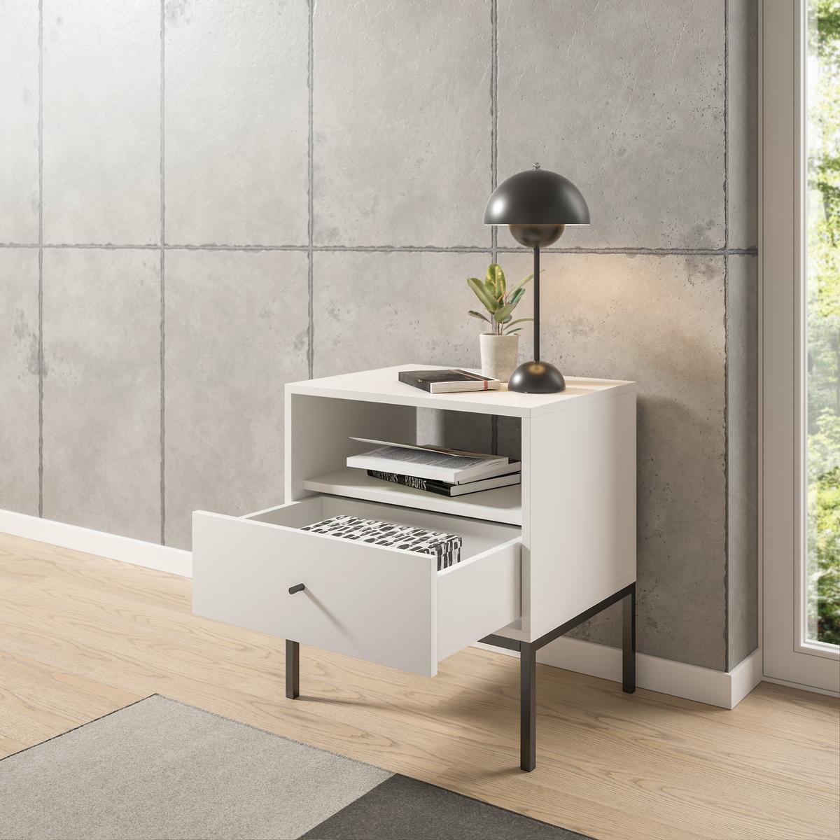 Nachkästchen Weiß H: 56 cm Ines - Schwarz/Weiß, MODERN, Holzwerkstoff (54/56/39cm) - MID.YOU