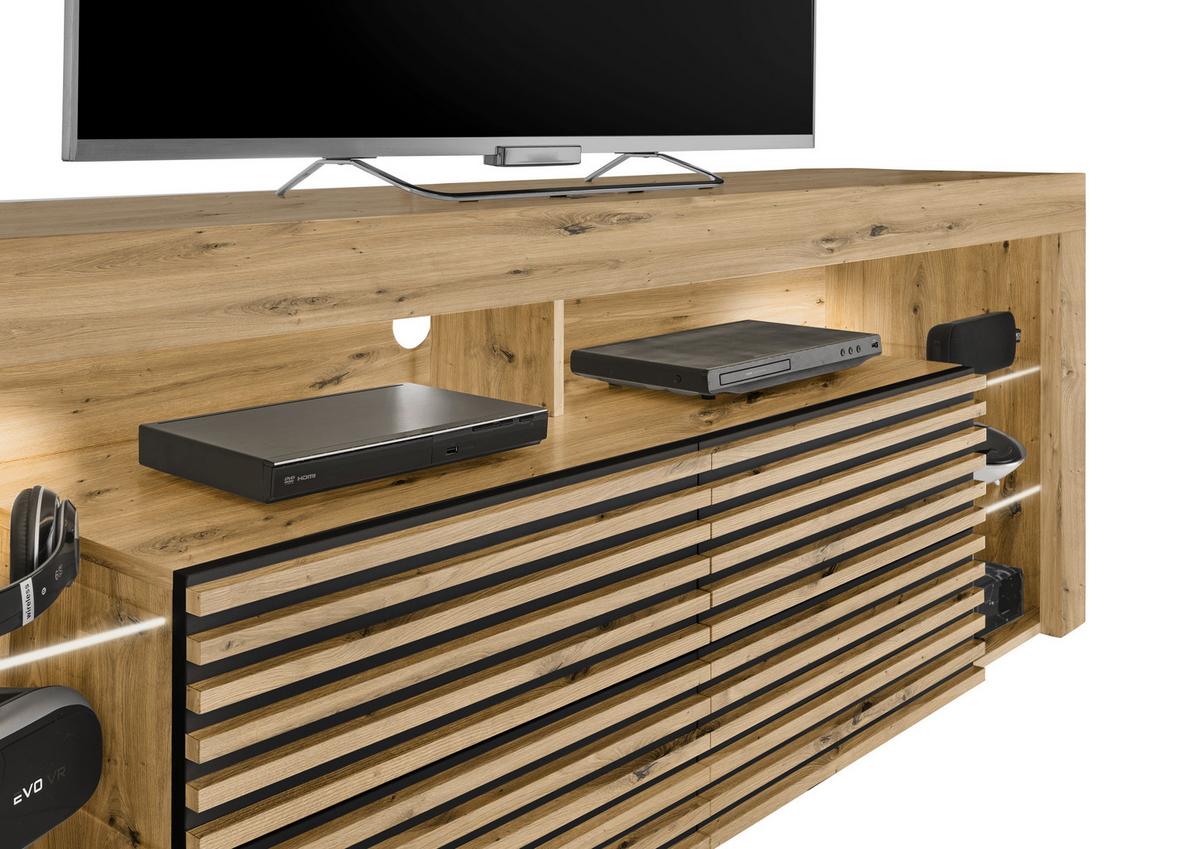 Lowboard Goal 2.0 - Silberfarben/Schwarz, Design, Glas/Holzwerkstoff (179/66/44cm) - Livetastic