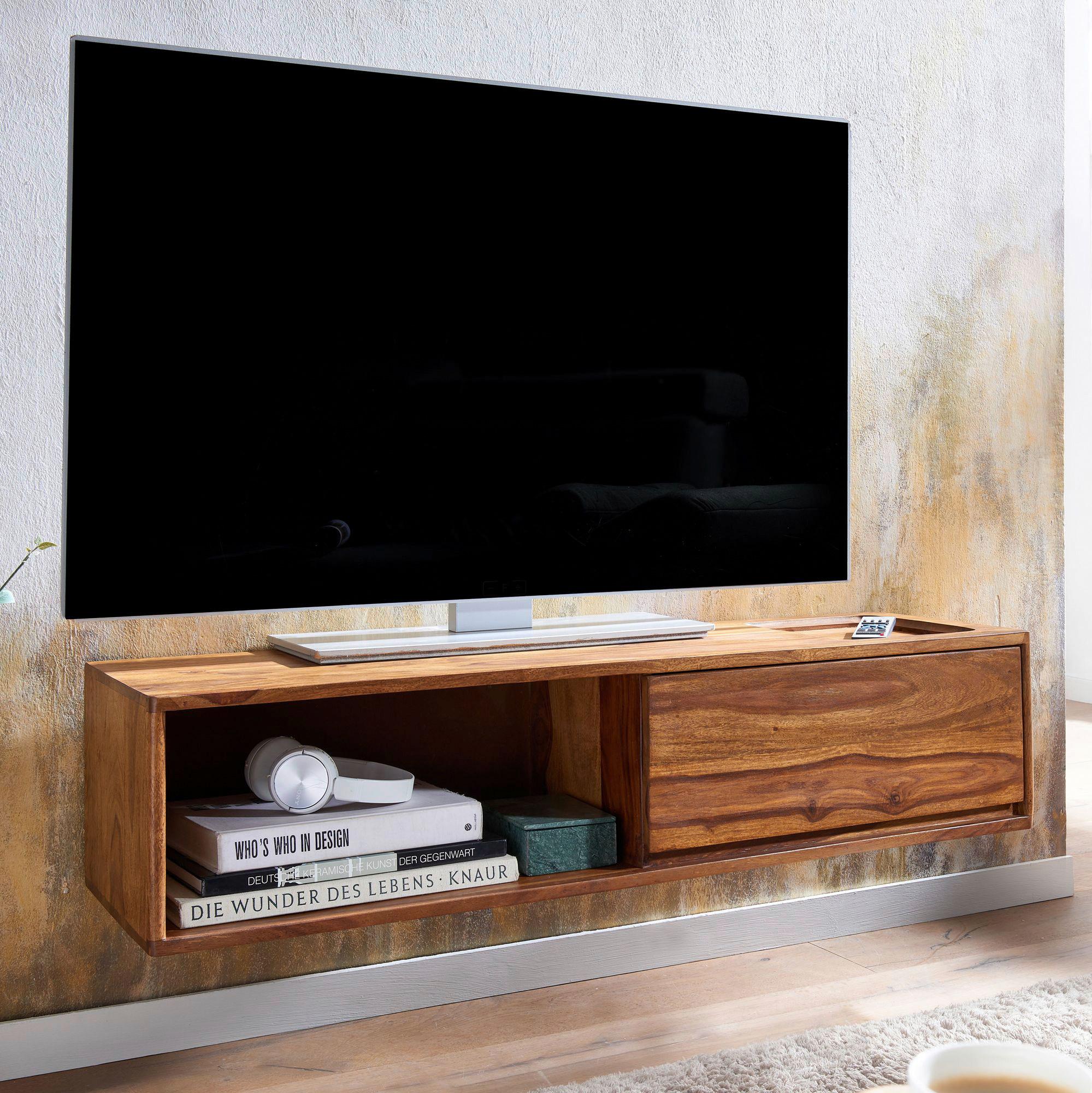 TV komoda z masívneho dreva sheesham š: 108cm - farba indického palisandra, Modern, drevo (108/25/34cm) - MID.YOU