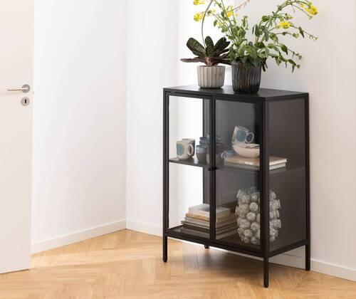 Komoda NEWCASTLE černá matní/kov - černá, Design, kov/sklo (80/98,7/40cm)