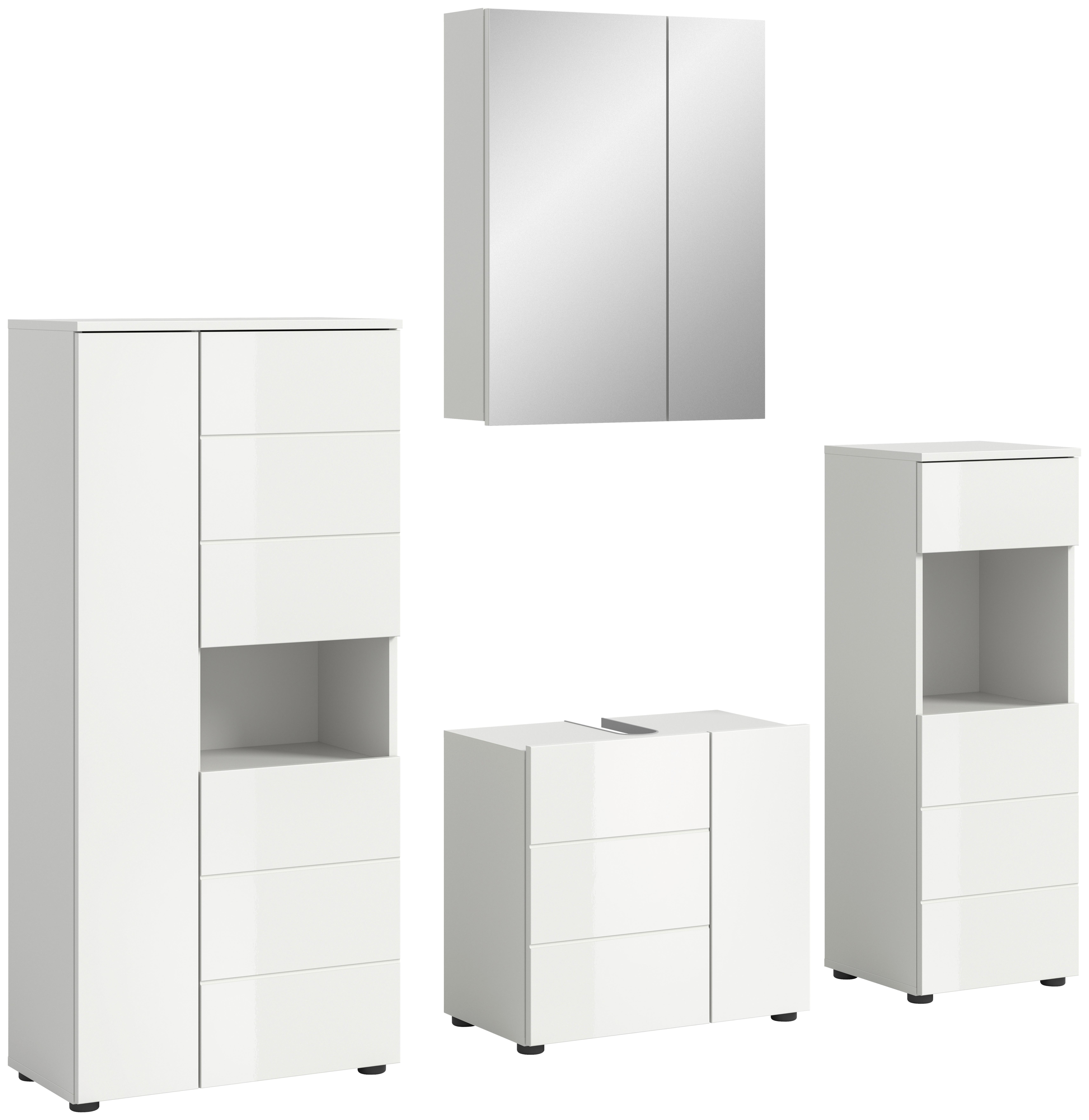 Badezimmer Vira Weiß B: 158 cm - Weiß Hochglanz/Schwarz, MODERN, Holzwerkstoff (158cm) - MID.YOU