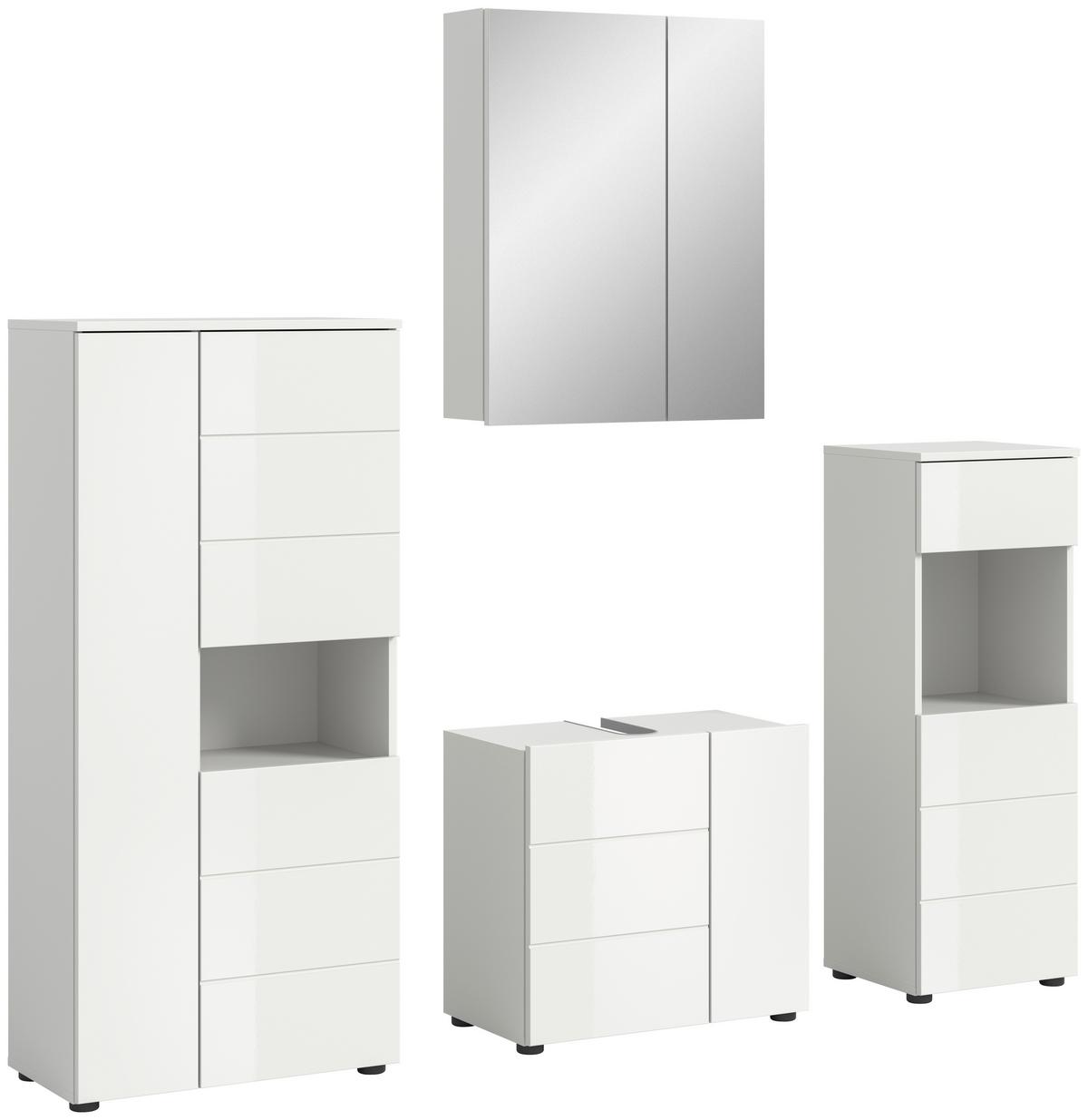Badezimmer Vira Weiß B: 158 cm - Weiß Hochglanz/Schwarz, MODERN, Holzwerkstoff (158cm) - MID.YOU