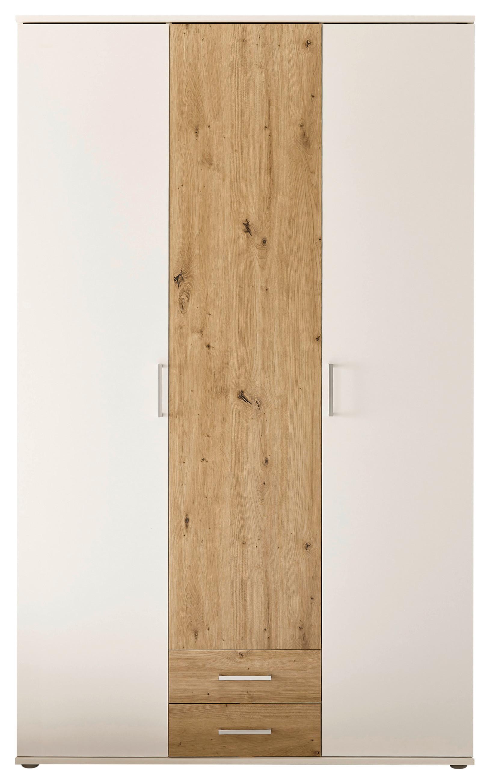 Drehtürenschrank mit Spiegel 120cm Paul, Weiß - Eiche Artisan/Weiß, ROMANTIK / LANDHAUS, Glas/Holzwerkstoff (119,6/196,3/53,5cm)