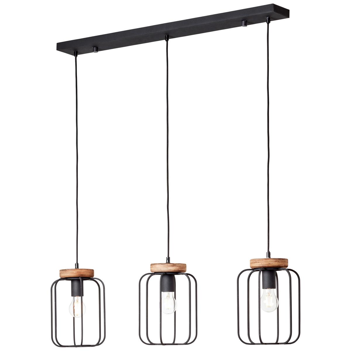 Hängeleuchte Tosh H: 130 Cm 3-Flammig, Käfigschirme - Schwarz/Braun, LIFESTYLE, Holz/Metall (100/20/130cm) - Brilliant