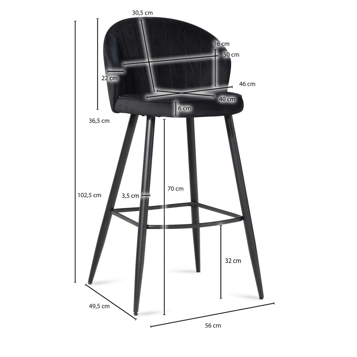 Barhocker-set Schwarz B: 56 Cm - Schwarz, Design, Textil/Metall (56/102,5/52,5cm) - MID.YOU