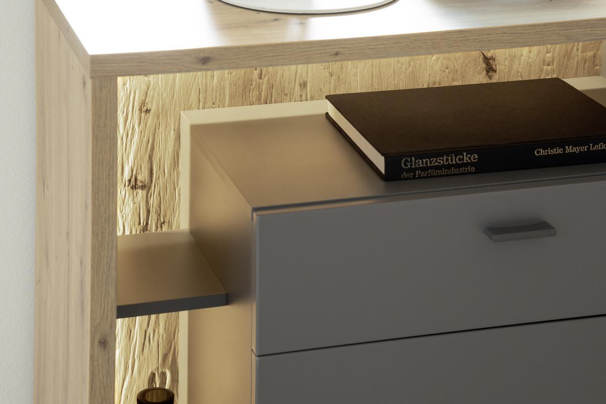 Sideboard B: 156 cm Lizzano Grau/Eichefarben - Eichefarben/Grau, Design, Holzwerkstoff (156/91/40cm) - MID.YOU