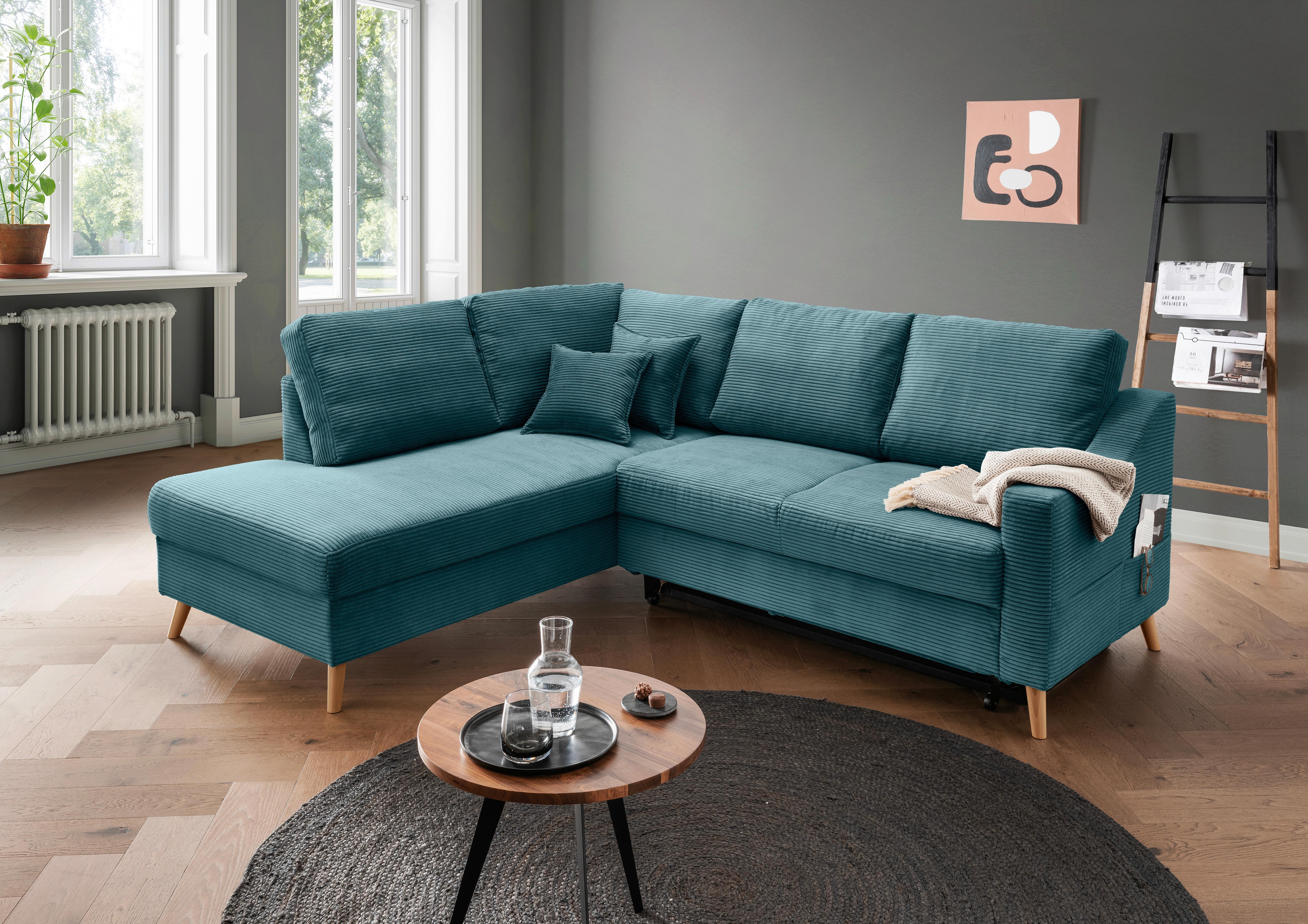 Ecksofa Valentina Petrol S: 200x230 cm - Petrol/Naturfarben, MODERN, Textil (200/230cm) - P & B