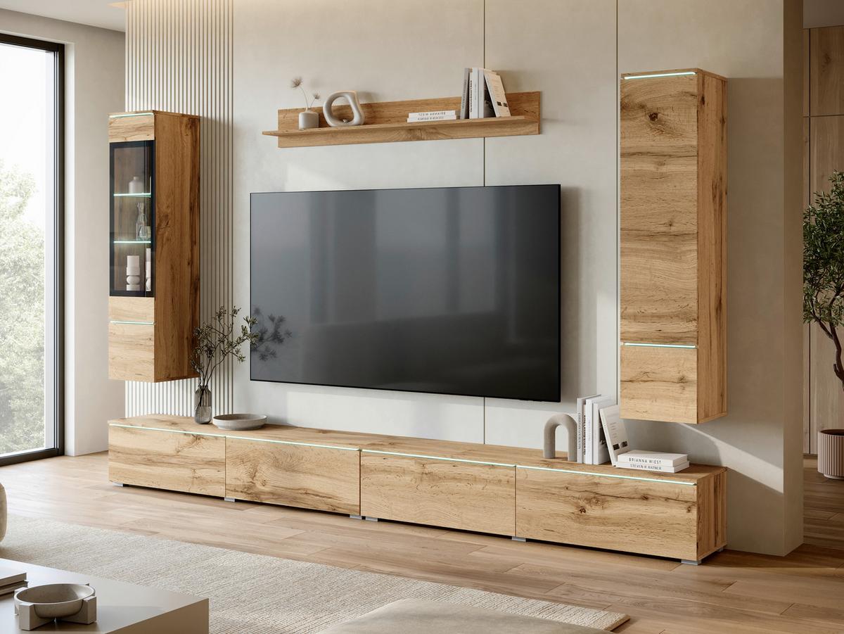 Wohnwand Vera Xxl Eiche Wotan B: 300cm - Eiche Wotan/Grau, Basics, Glas/Holzwerkstoff (300/162/33cm) - P & B