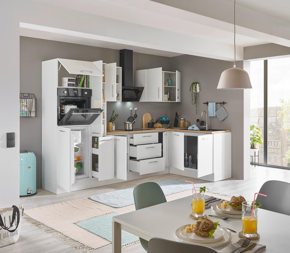 Eckküche Turin Weiß/Eiche Dekor 300x165 cm - Weiß/Eiche Artisan, Basics, Holzwerkstoff (300/165cm) - MID.YOU