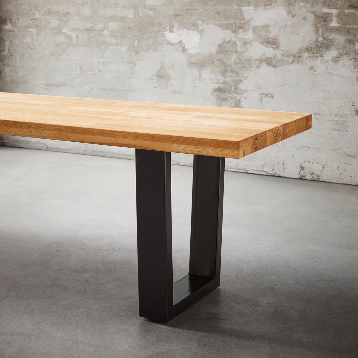 Lavice Kayla dub masiv - černá/barvy dubu, Moderní, kov/dřevo (175/46/45cm) - Modern Living