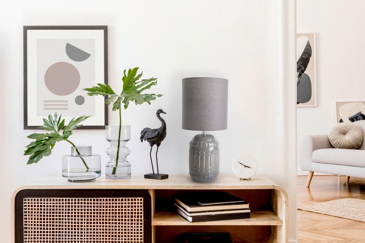 Tischlampe Grau 3188316 - Grau, KONVENTIONELL, Keramik/Textil (30cm) - Näve