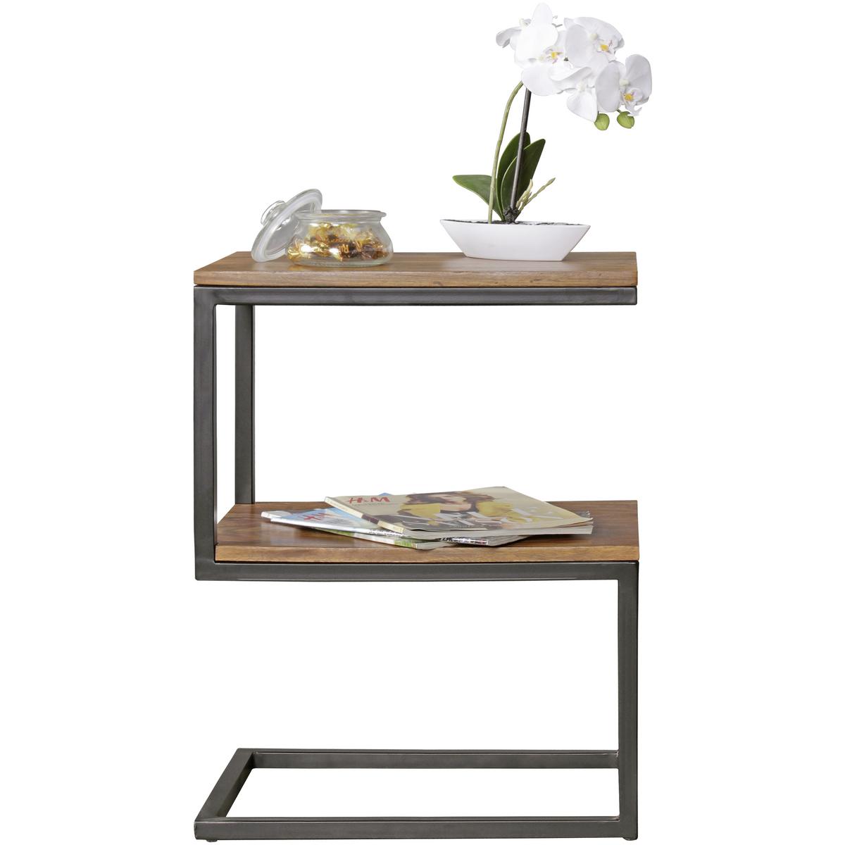 Príručný stolík Akola masív - čierna/farba indického palisandra, Design, kov/drevo (45/30/60cm) - MID.YOU