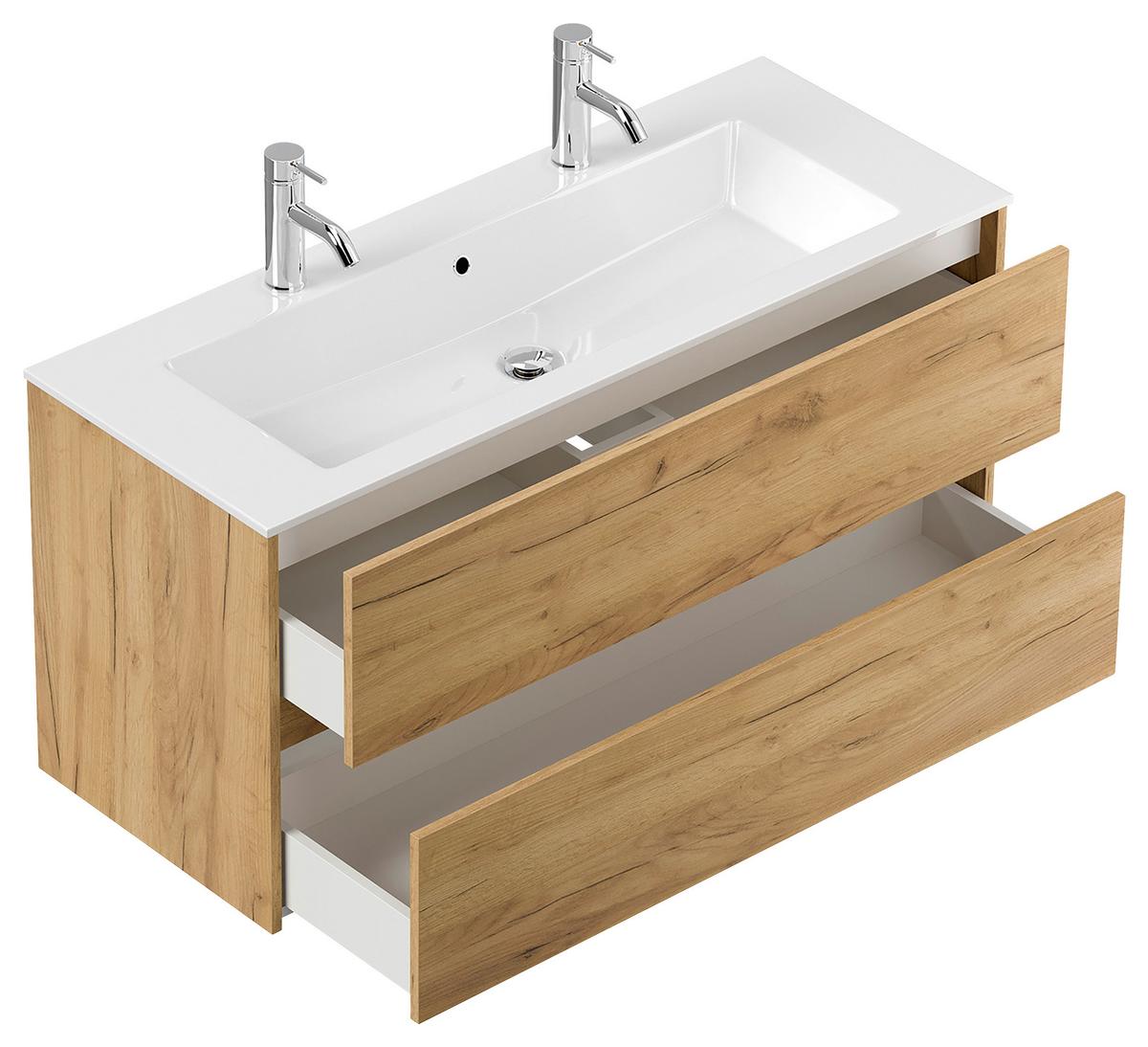 Waschtischkombi Limes Eiche Dekor B: 120 Cm - Eichefarben/Weiß, MODERN, Holzwerkstoff/Stein (120/58,5/46,5cm) - MID.YOU