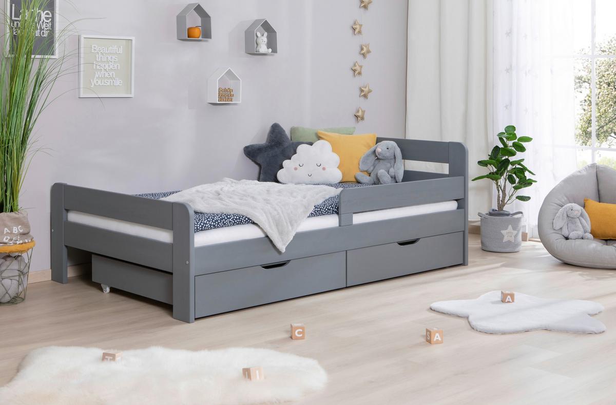Bett Bennet Hellgrau Inkl. Zubehör, 120x200 Cm - Hellgrau/Naturfarben, MODERN, Holz/Textil (120/200cm) - MID.YOU
