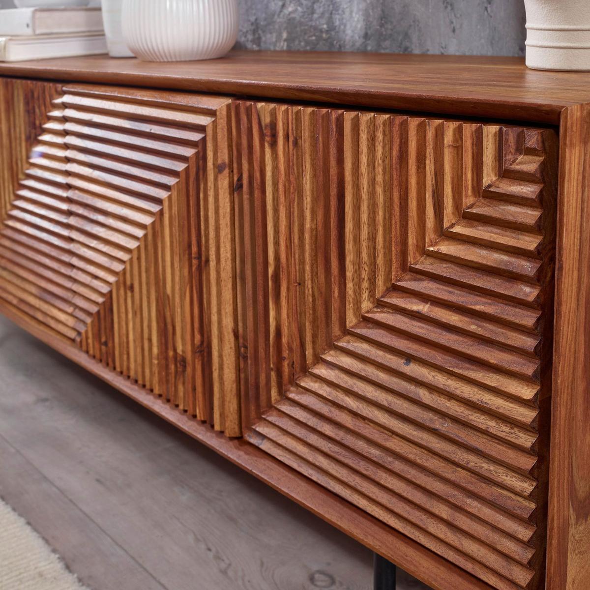 Sideboard Sheesham Sheeshamfarben B: 140 Cm - Sheeshamfarben/Schwarz, Design, Holz (140/54/33cm) - MID.YOU