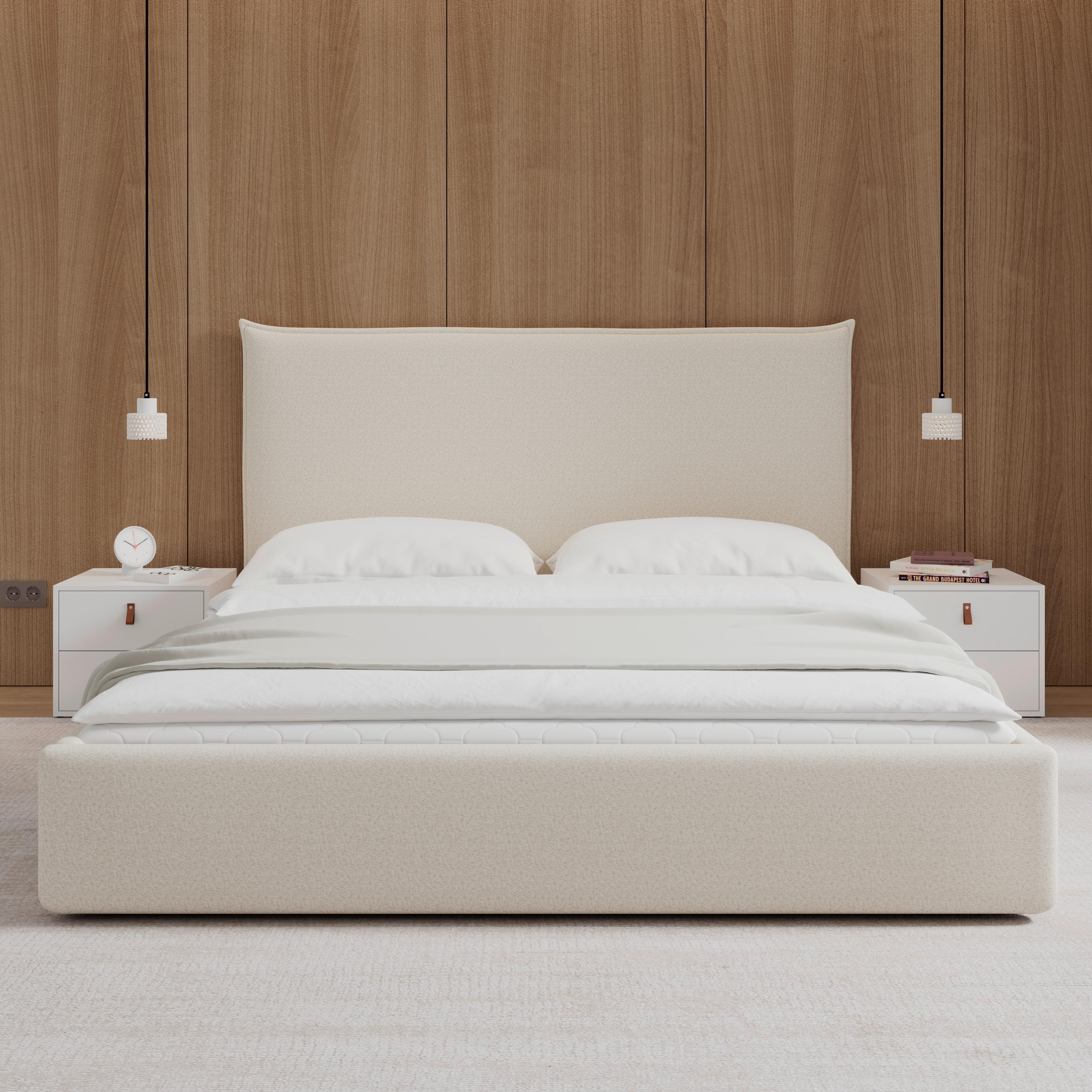 Čalouněná postel ALBA 180x200 cm, béžová - černá/přírodní barvy, Moderní, dřevo/textil (180/200cm) - Bessagi Home