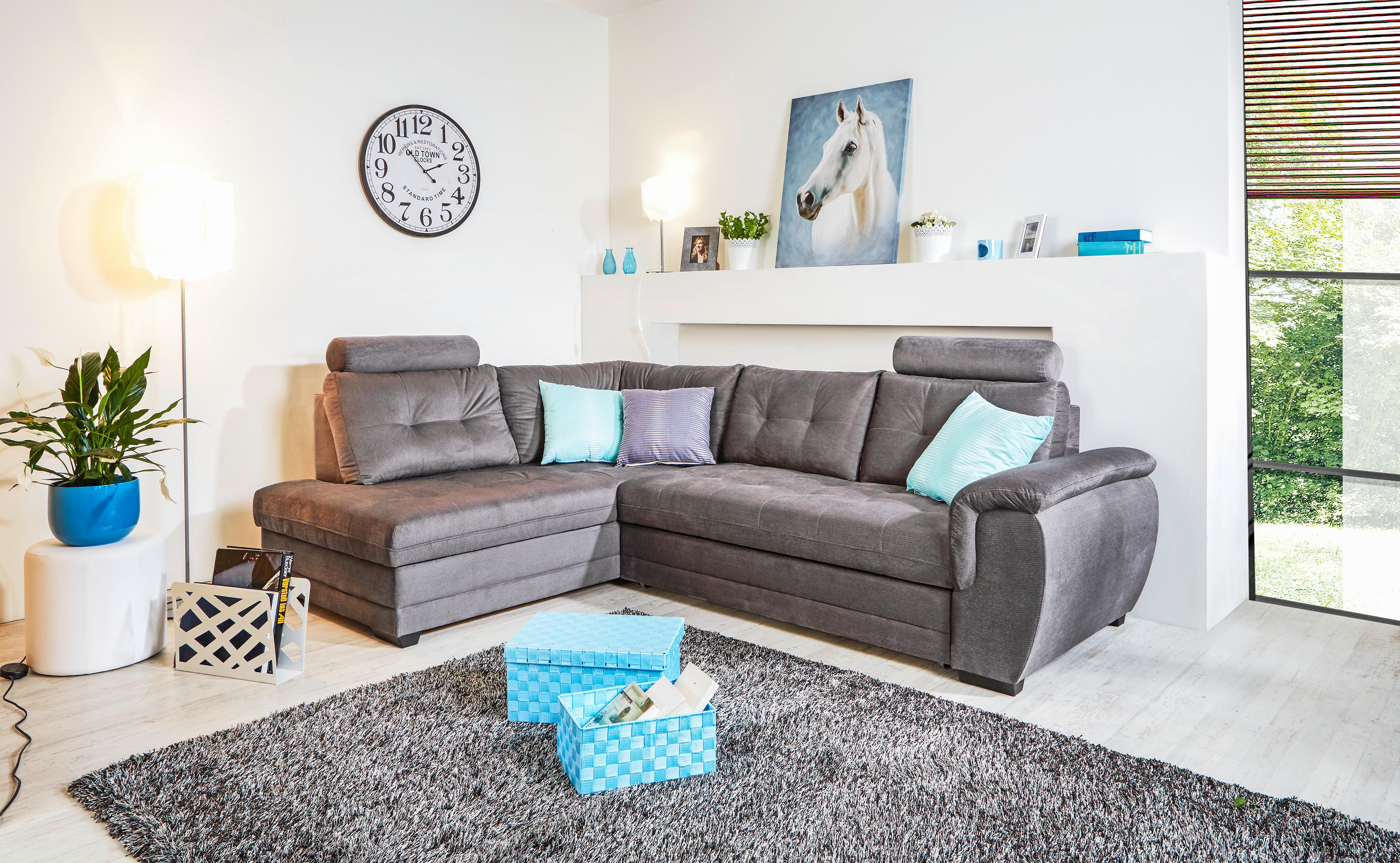 Ecksofa mit Schlaffunktion + Bettkasten Falco, Mikrofaser - Dunkelgrau/Dunkelbraun, KONVENTIONELL, Textil (183/251cm) - Ondega