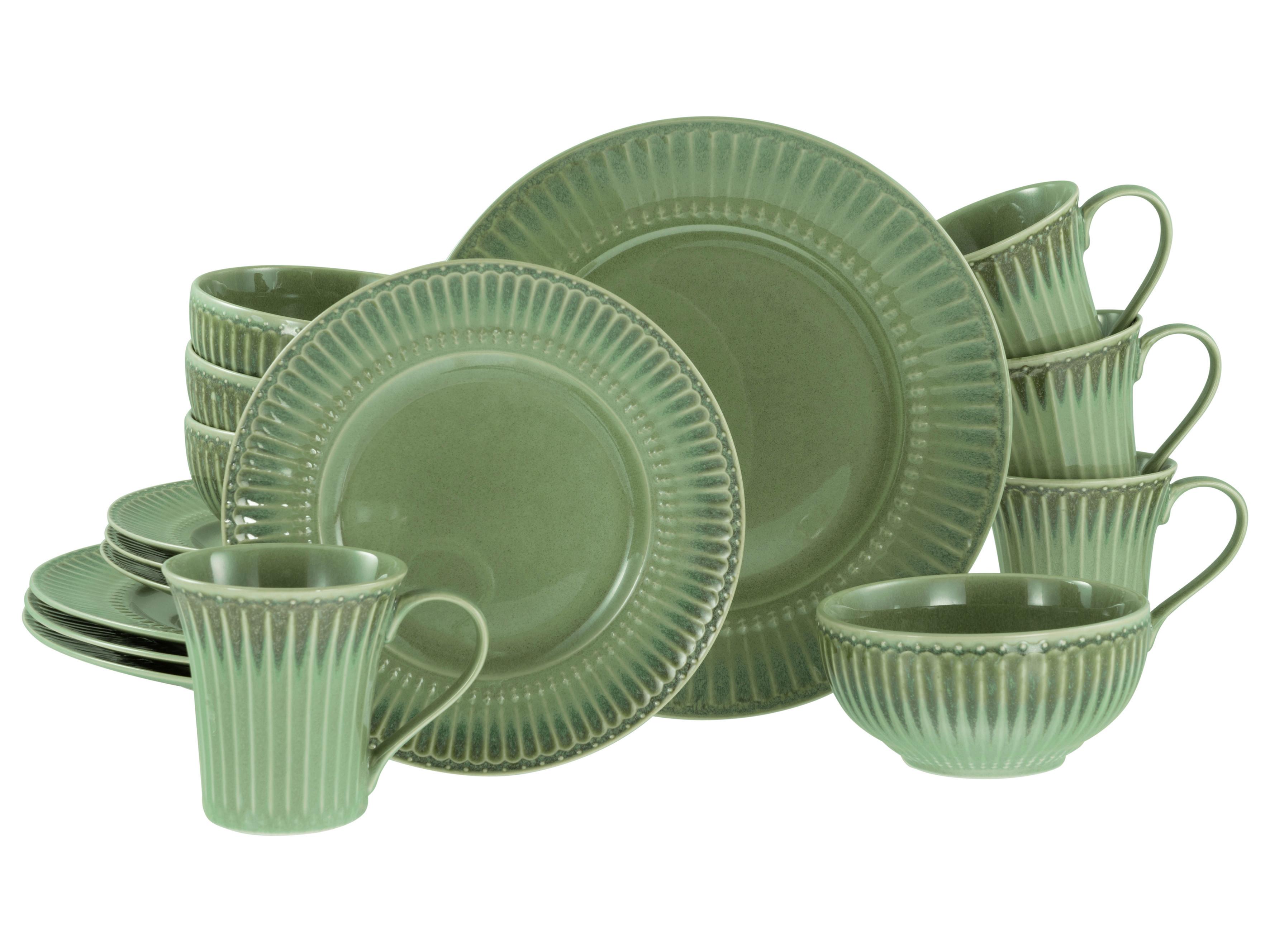 Kombiservice Celadon Grün Steinzeug, 4 Pers., 16-Teilig - Salbeigrün, Basics, Keramik - Creatable