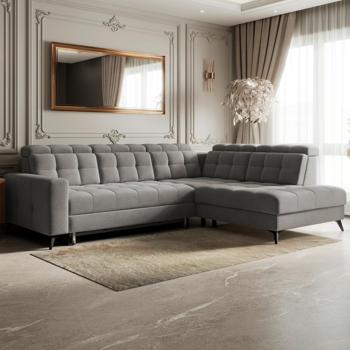 Ecksofa Barletta New Velours Dunkelgrau, 289x228cm - Dunkelgrau/Schwarz, ROMANTIK / LANDHAUS, Textil (289/228cm) - Luca Bessoni