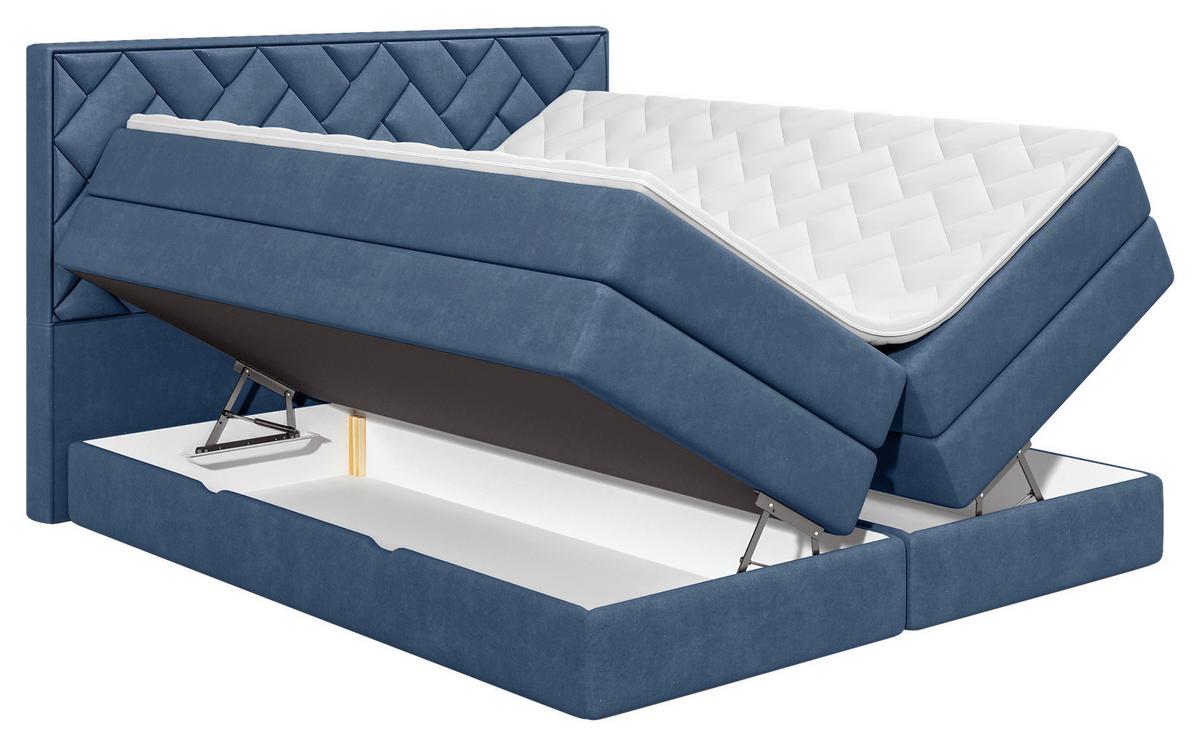 Boxspringbett inkl. Topper Dunkelblau 140x200 cm Loreno - Schwarz/Dunkelblau, MODERN, Holzwerkstoff/Textil (140/200cm) - MID.YOU