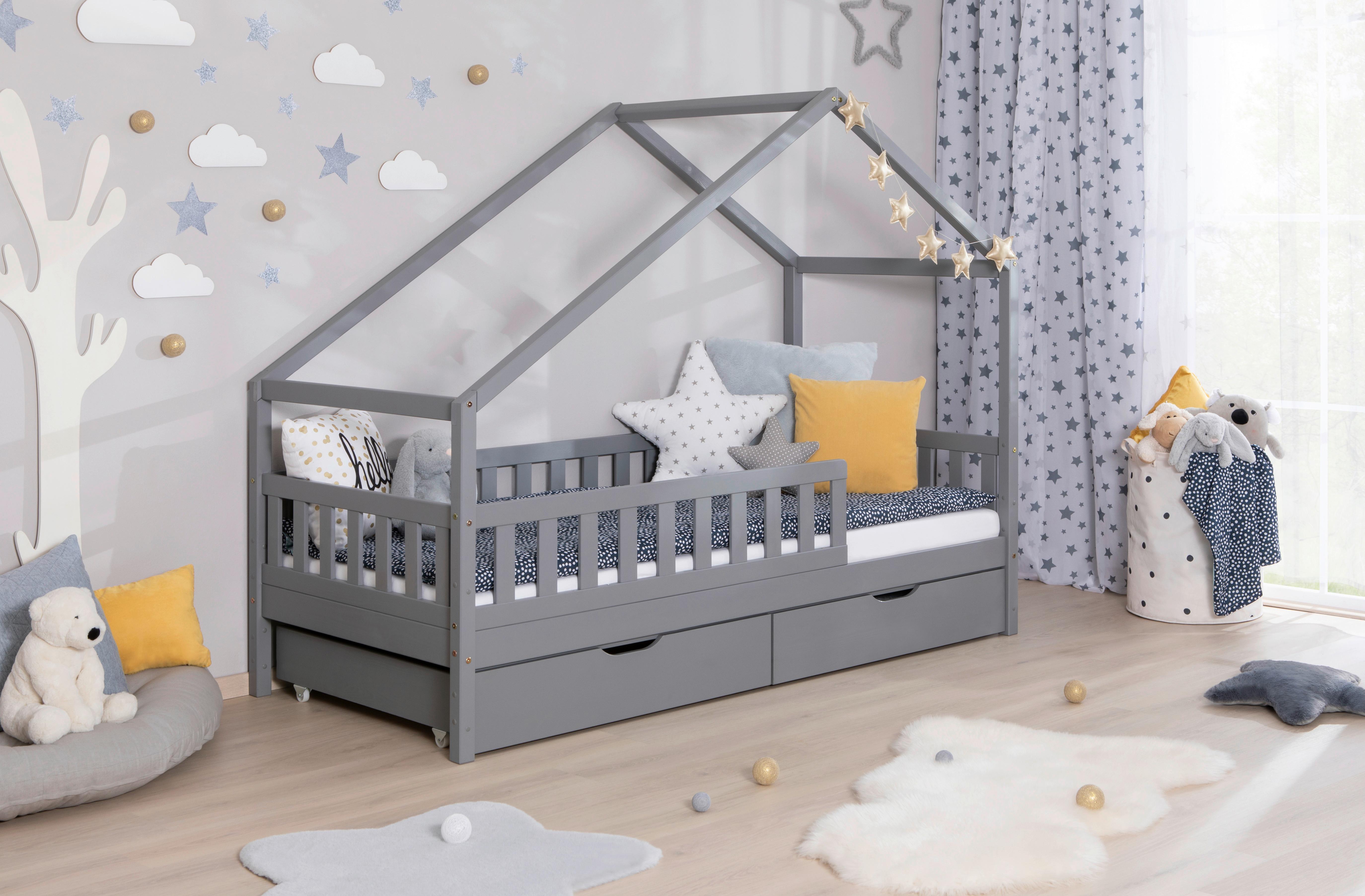Hausbett Lou Bettschublade Hellgrau B: 100 Cm - Hellgrau/Weiß, MODERN, Holz/Textil (100/200cm) - MID.YOU