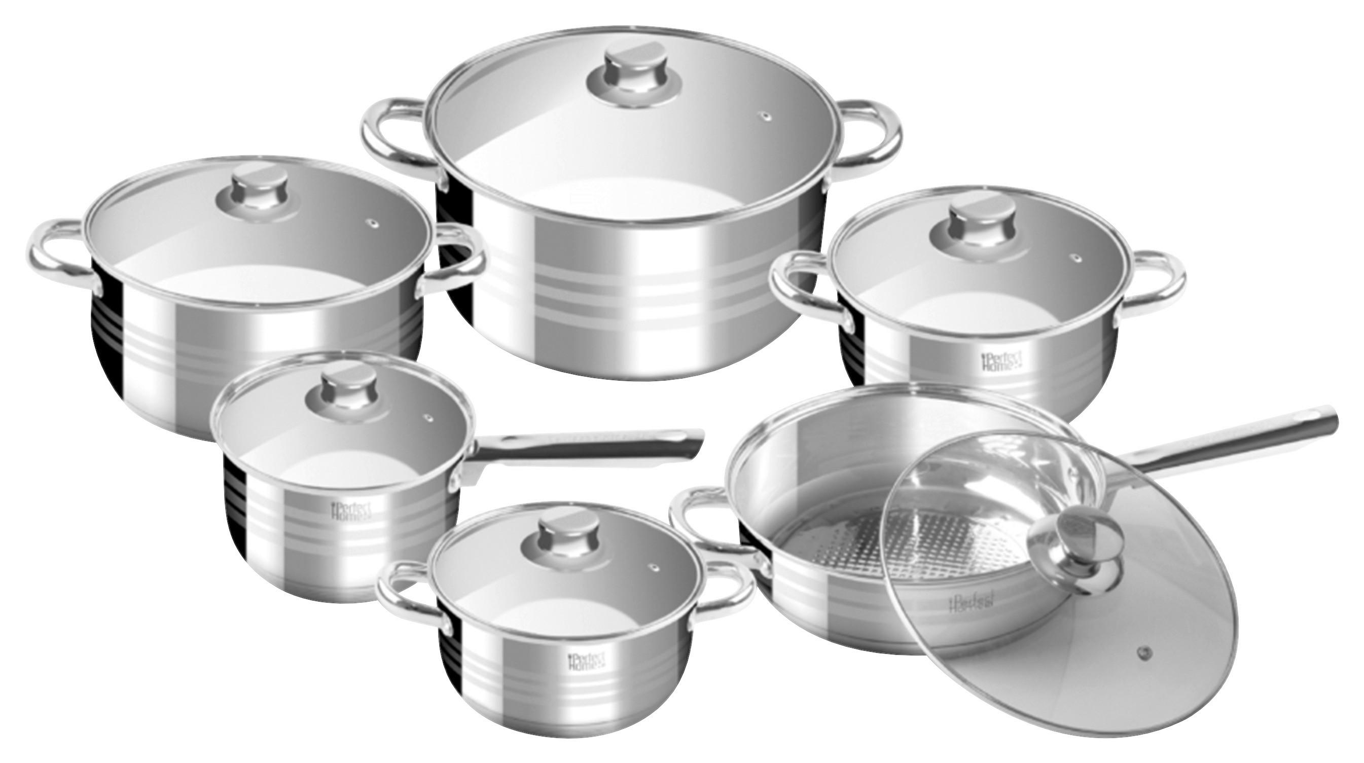 Főzőedénykészlet Perfect Home - krómszínű/áttetsző, üveg/fém