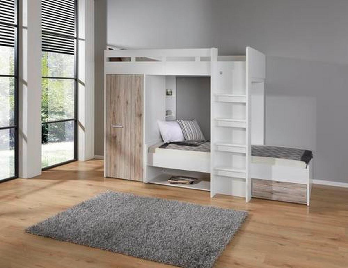 Stauraumbett Max 90x200 - Eichefarben/Weiß, KONVENTIONELL, Holzwerkstoff (269/180/115cm)