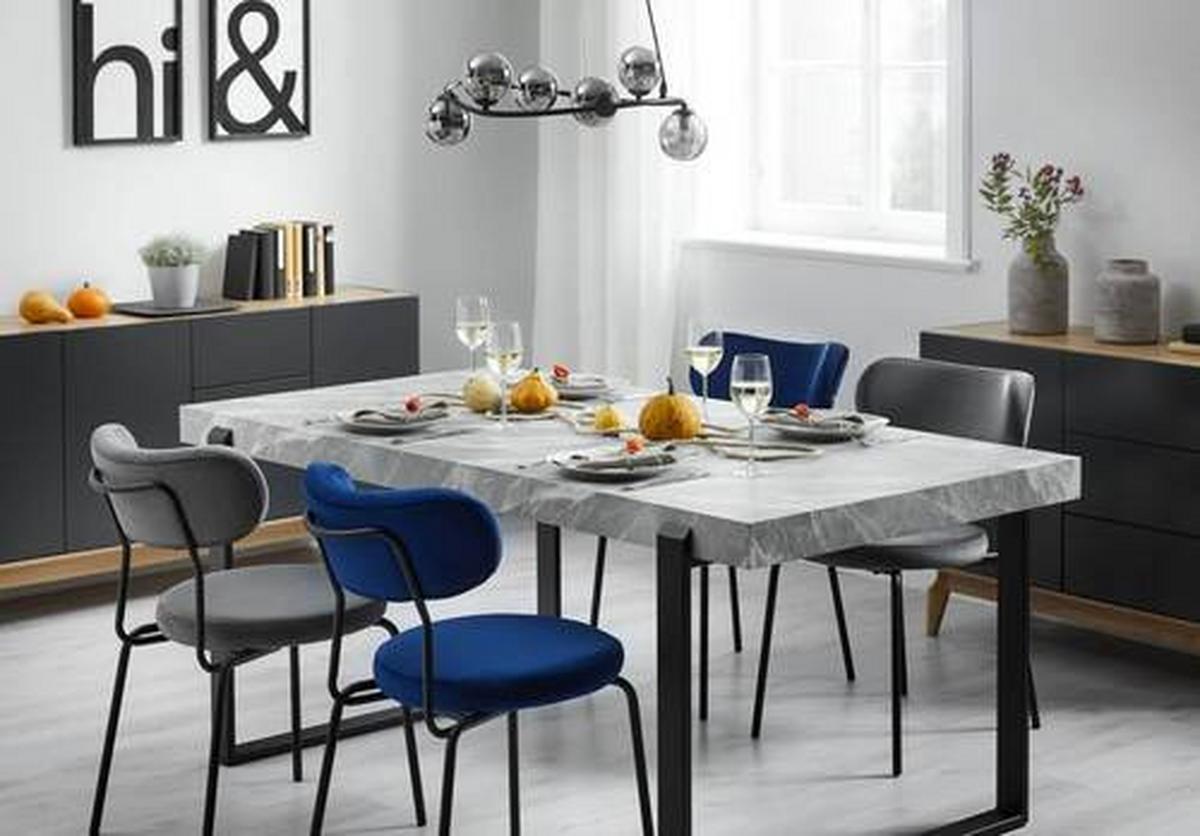 Sametová židle Lea modrá - modrá/černá, Moderní, kov/dřevo (51/82/63cm) - Bessagi Home