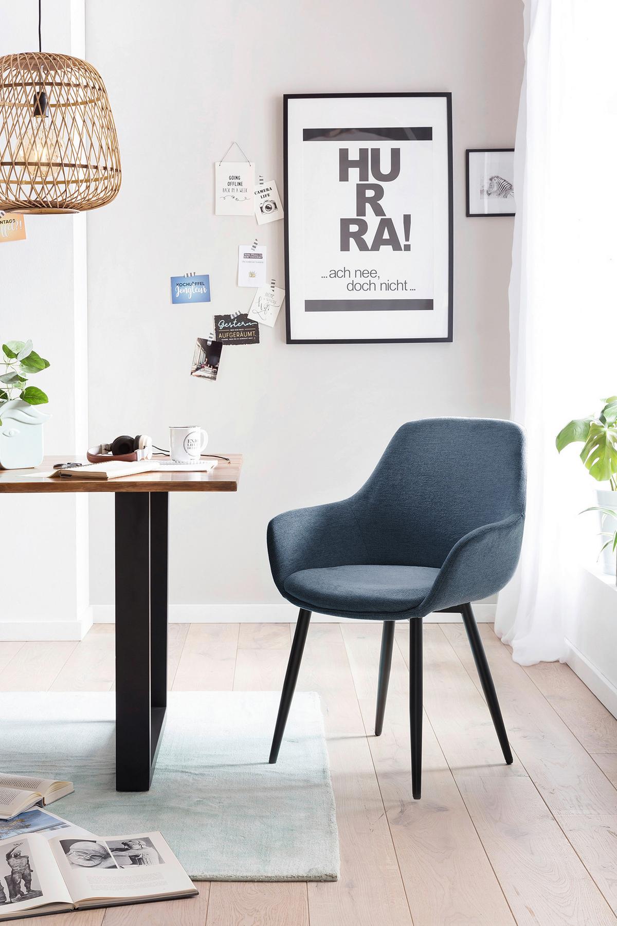 Tischgruppe Dunkelblau/cognac L: 160 Cm - Cognac/Dunkelblau, MODERN, Holz/Textil (160/85/77cm) - Livetastic