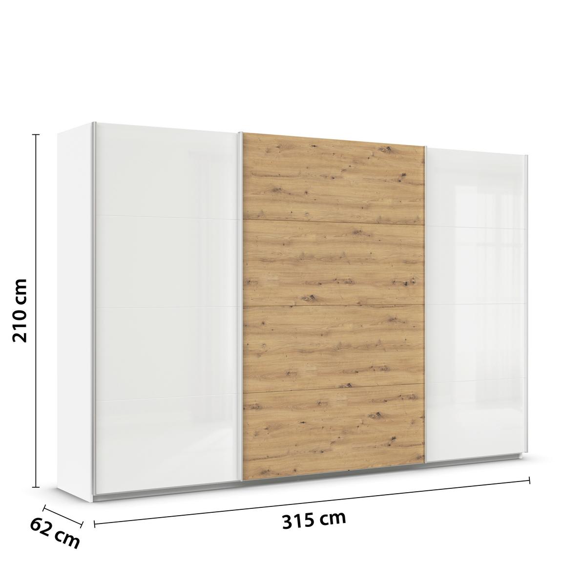 Schwebetürenschrank B: 315cm Feldkirch Weiß/Eiche Dekor - Weiß Hochglanz/Eiche Artisan, MODERN, Holzwerkstoff (315/210/62cm)