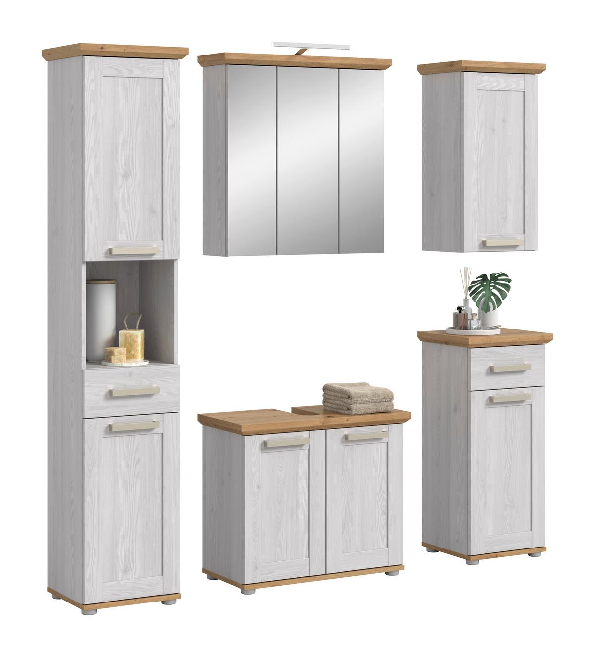 Badezimmer Verona Eiche Dekor /Lärchefarben B: 147cm - Silberfarben/Lärchefarben, Trend, Glas/Holzwerkstoff (147cm) - MID.YOU