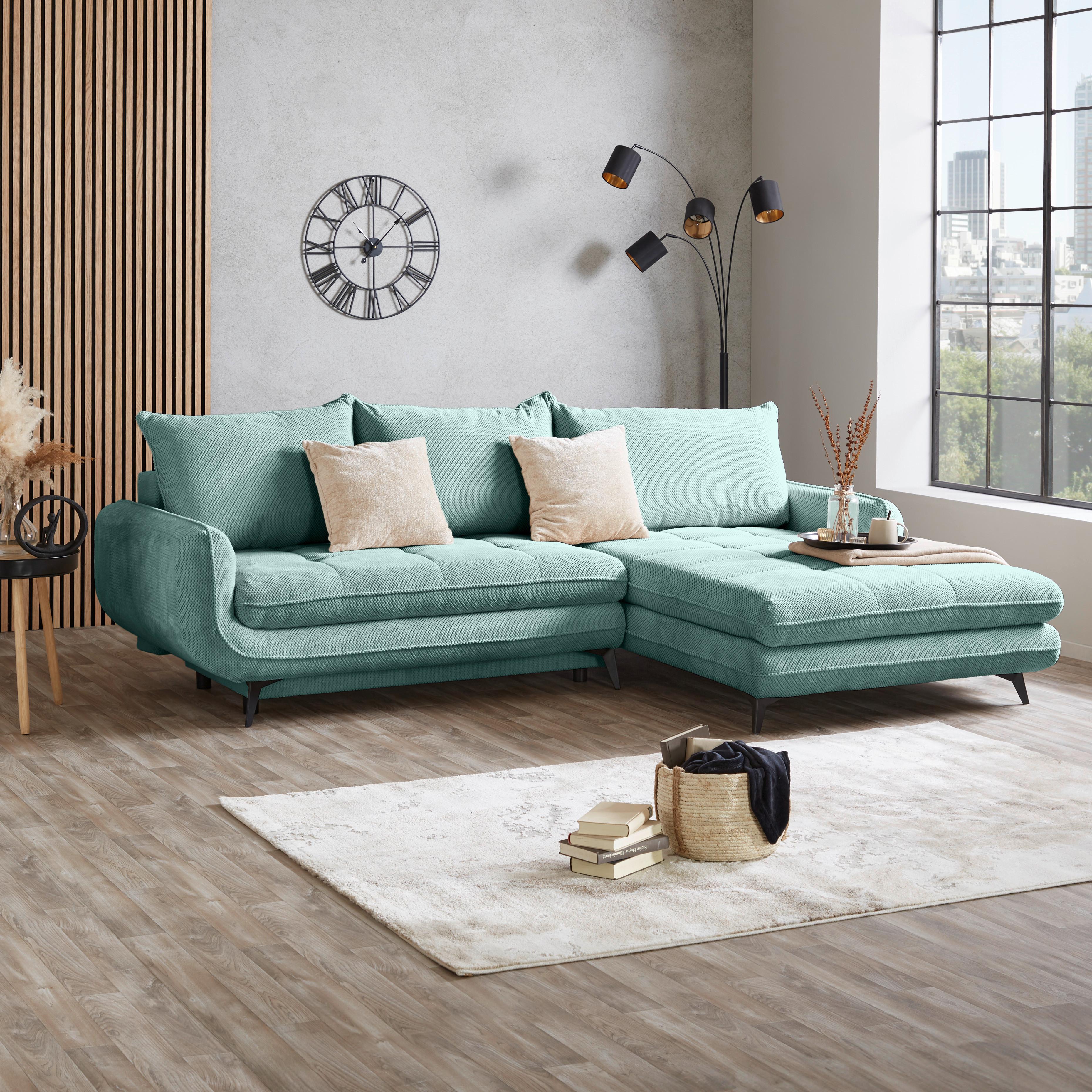 Ecksofa Wave - Türkis/Schwarz, MODERN, Holz/Textil (266/189cm)