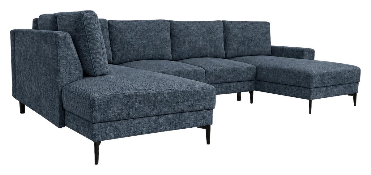Wohnlandschaft Arizona mit Schlaffunktion, marineblau - Blau/Schwarz, KONVENTIONELL, Textil (196/339/165cm)