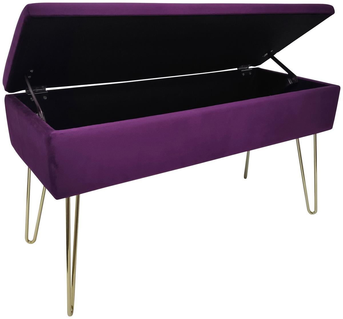 Hockerbank Scarlett Vlies Beere H: 42 cm inkl. Stauraum - Beere/Goldfarben, Design, Textil (75/42/30cm) - Echtwerk